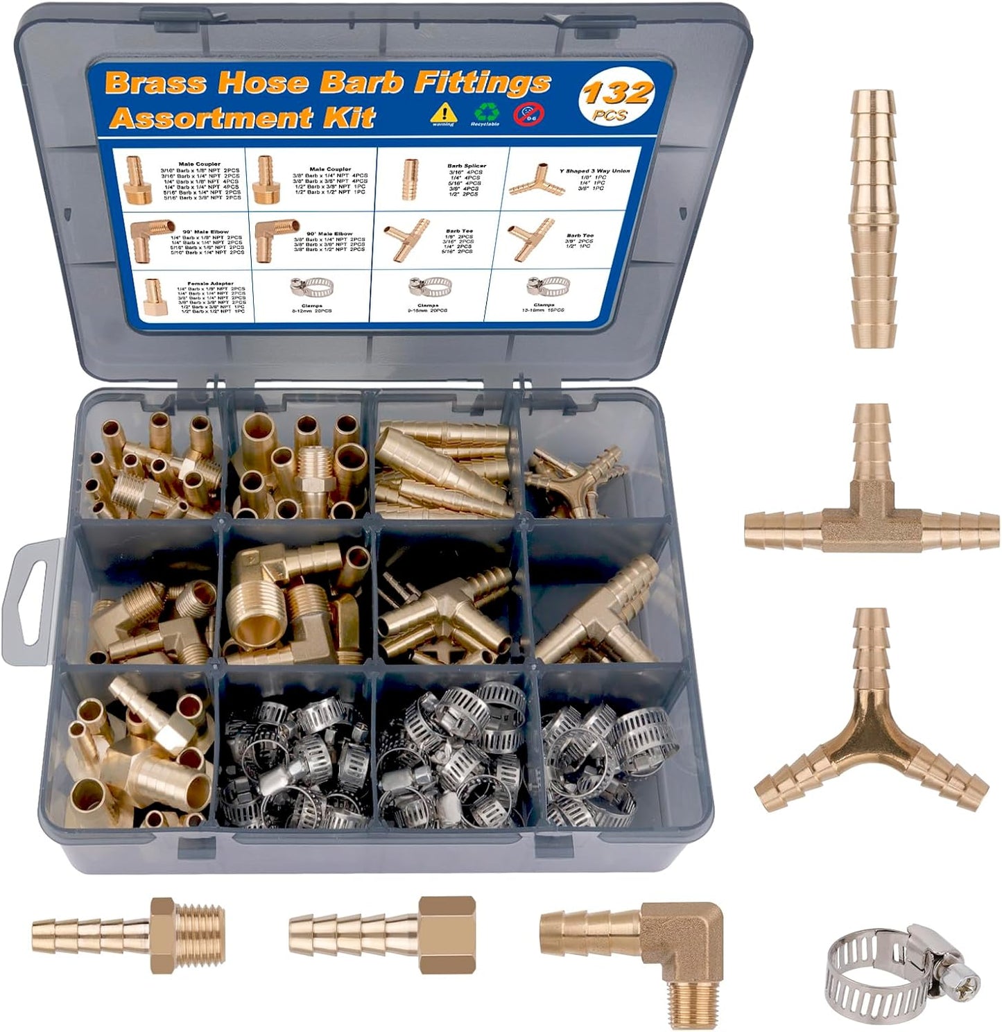 KOOTANS Brass Hose Barb Fittings Assortment Kit for Versatile Use