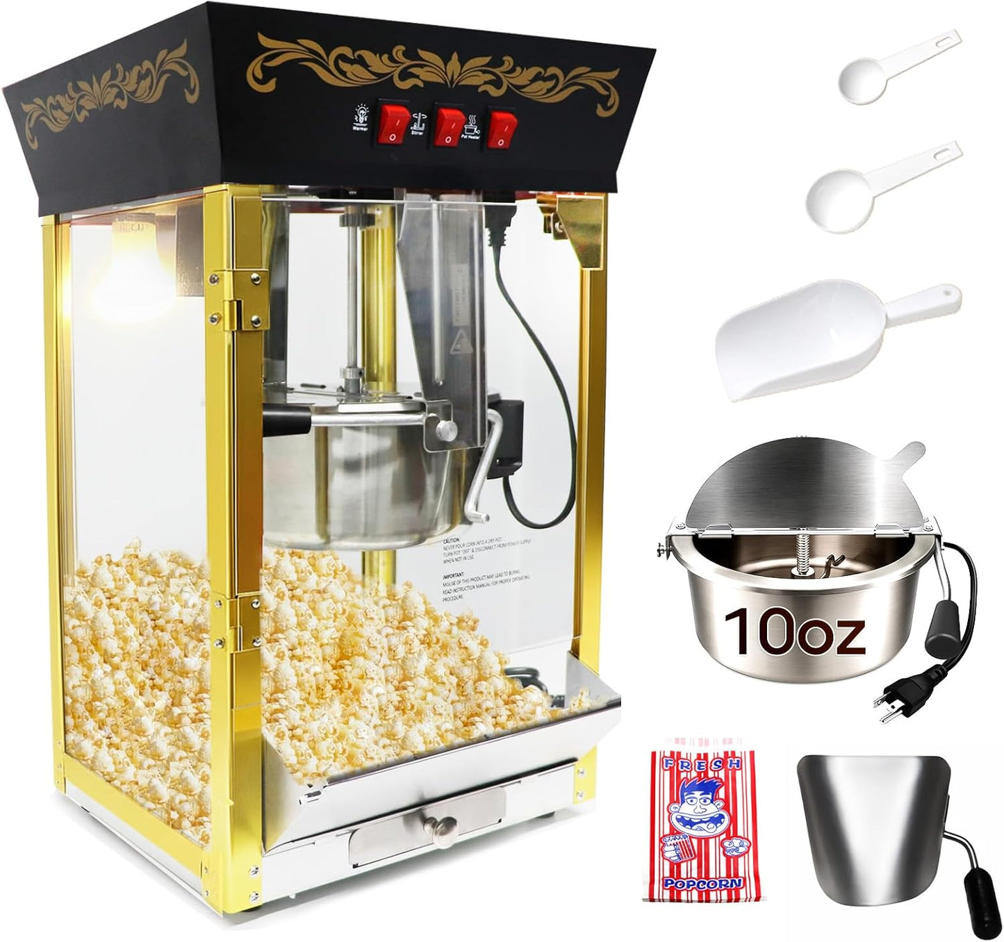 Popcorn Machine with 10oz Kettle for Movie Theater Style Fun