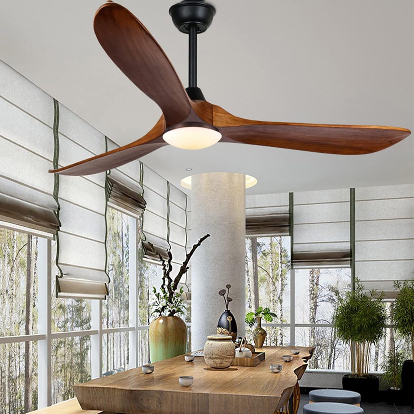 52 inch Solid Wood Ceiling Fan with Lights for Indoor Outdoor Use
