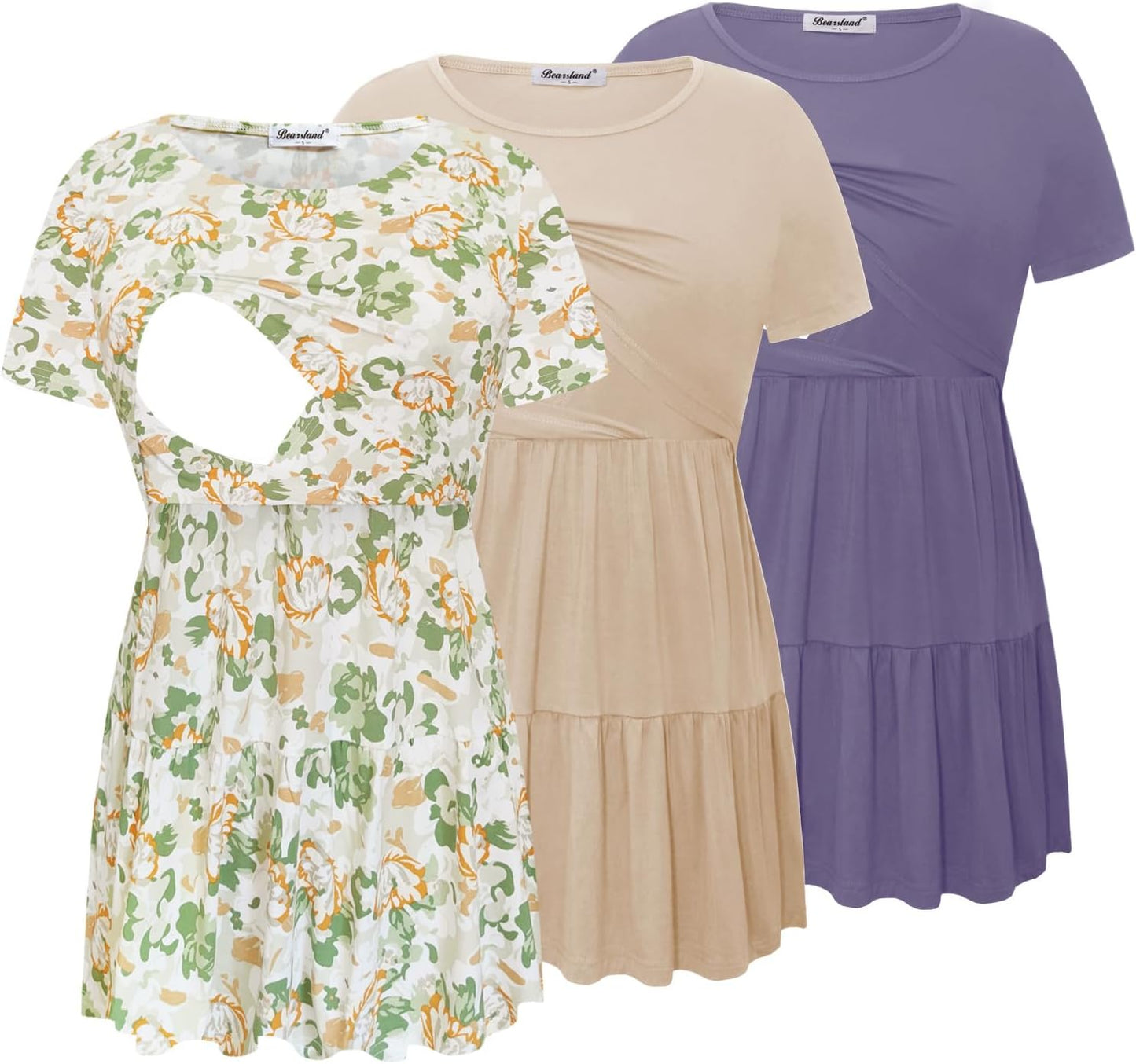 Bearsland Womens Nursing Top 3pack Short Sleeve Scoop Neck