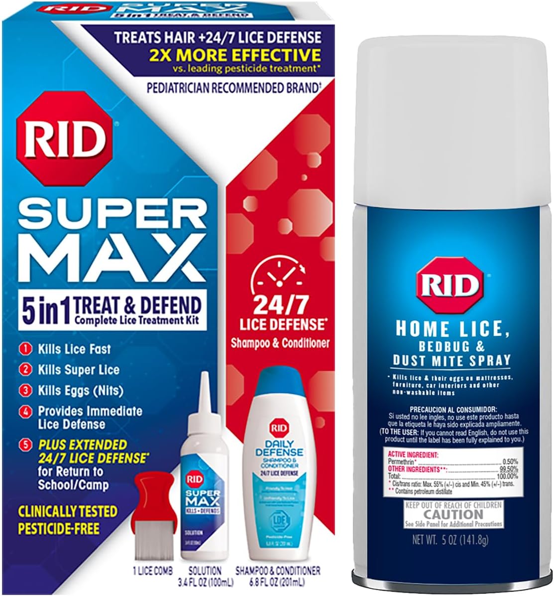 RID Super MAX 5-in-1 Lice Treatment & Home Defense Bundle Pack