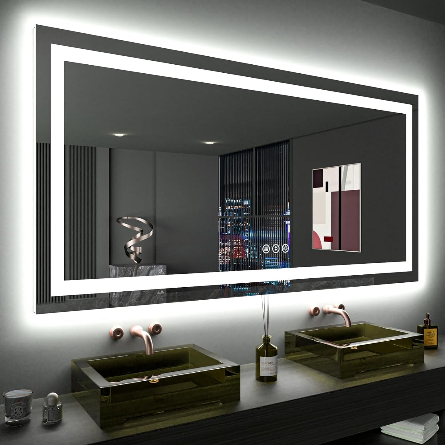 LOAAO 60X36 LED Bathroom Mirror with Lights and Anti-Fog