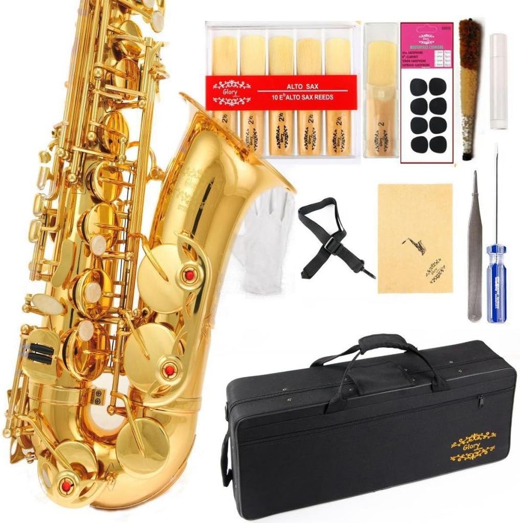 Glory Gold Laquer E Flat Alto Saxophone with 11 Reeds and Case
