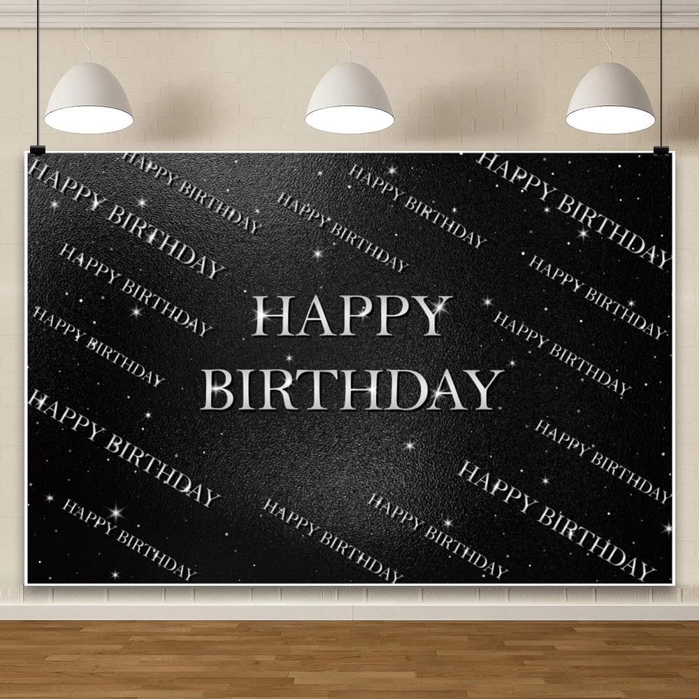 Chloroplastid Black & Silver Birthday Backdrop for Parties
