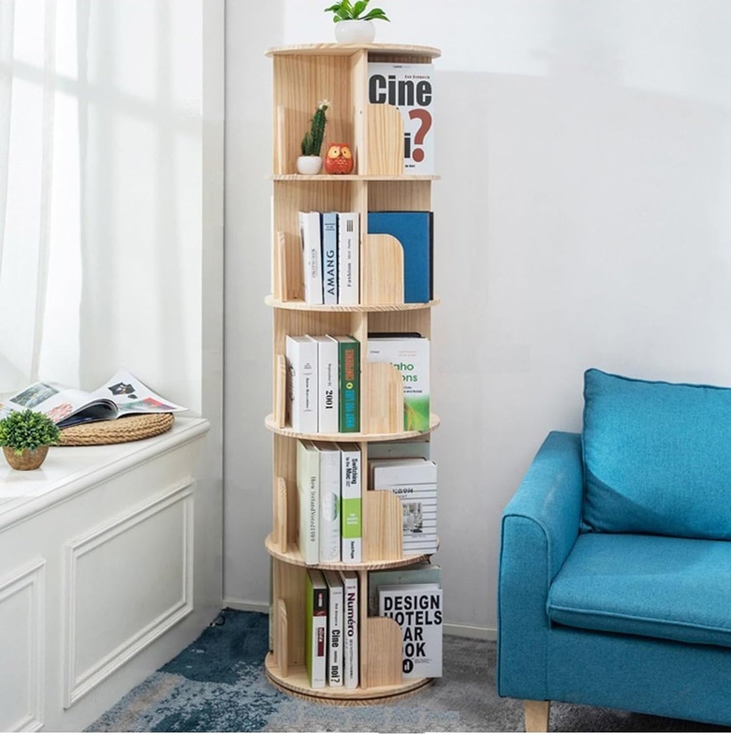 Heehee Wooden Rotating Bookshelf 360 Display for Kids and Adults