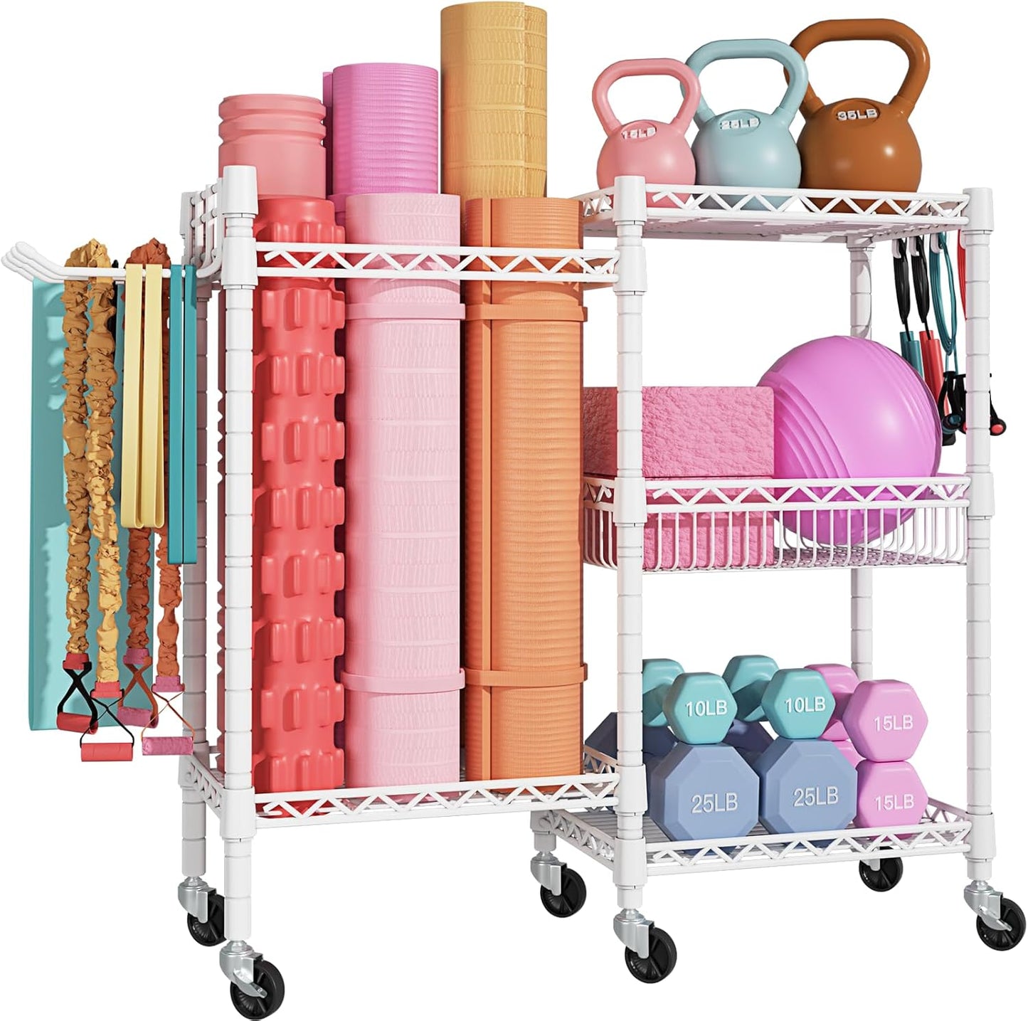 Home Gym Storage Organizer with Wheels for Workout Equipment