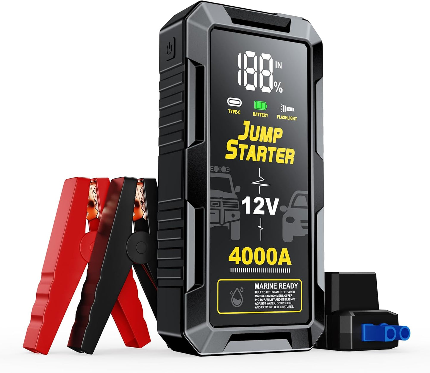 Powerful Car Battery Jump Starter with Smart Clip LCD Display