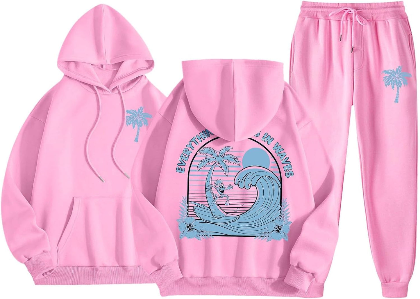 Pink Preppy Sweatsuit Set for Teen Girls by FAEXUM