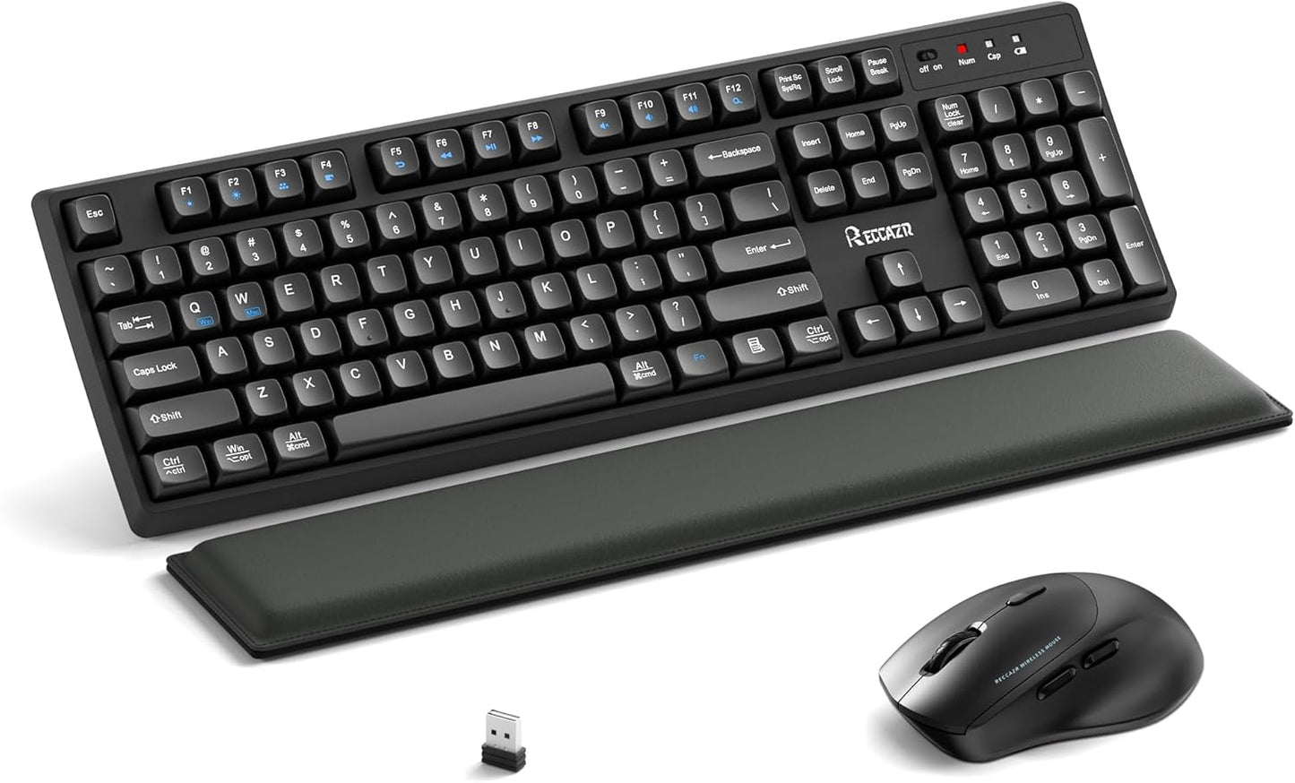 Wireless Keyboard and Mouse Combo with Wrist Rest for Comfort