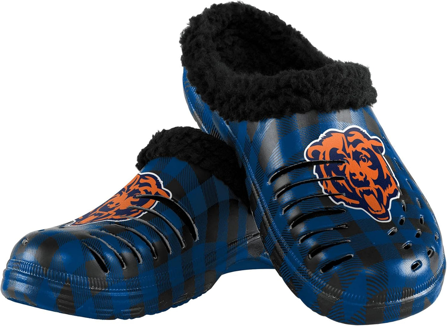 FOCO Men's NFL Team Logo Sherpa Lined Buffalo Check Shoes Slippers