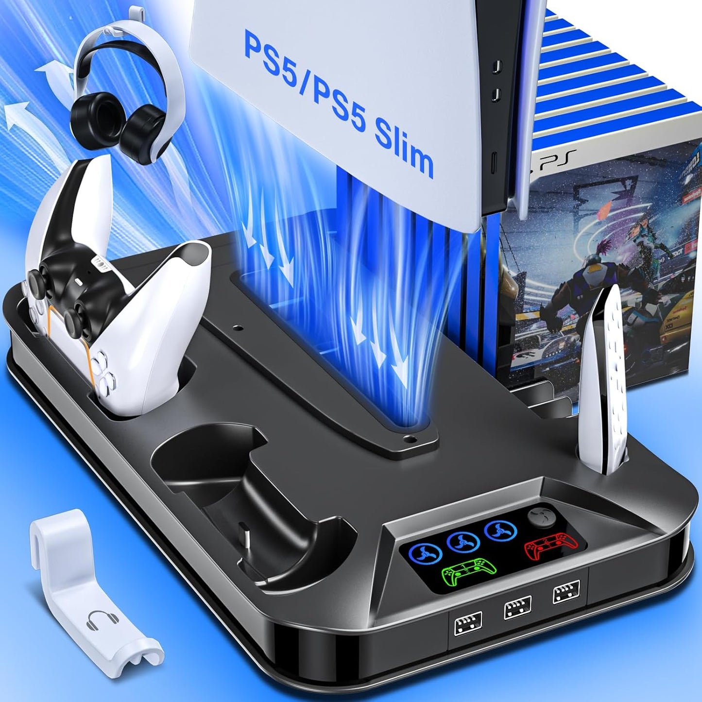 Cooling Station for PS5 with Controller Charging and USB Hubs