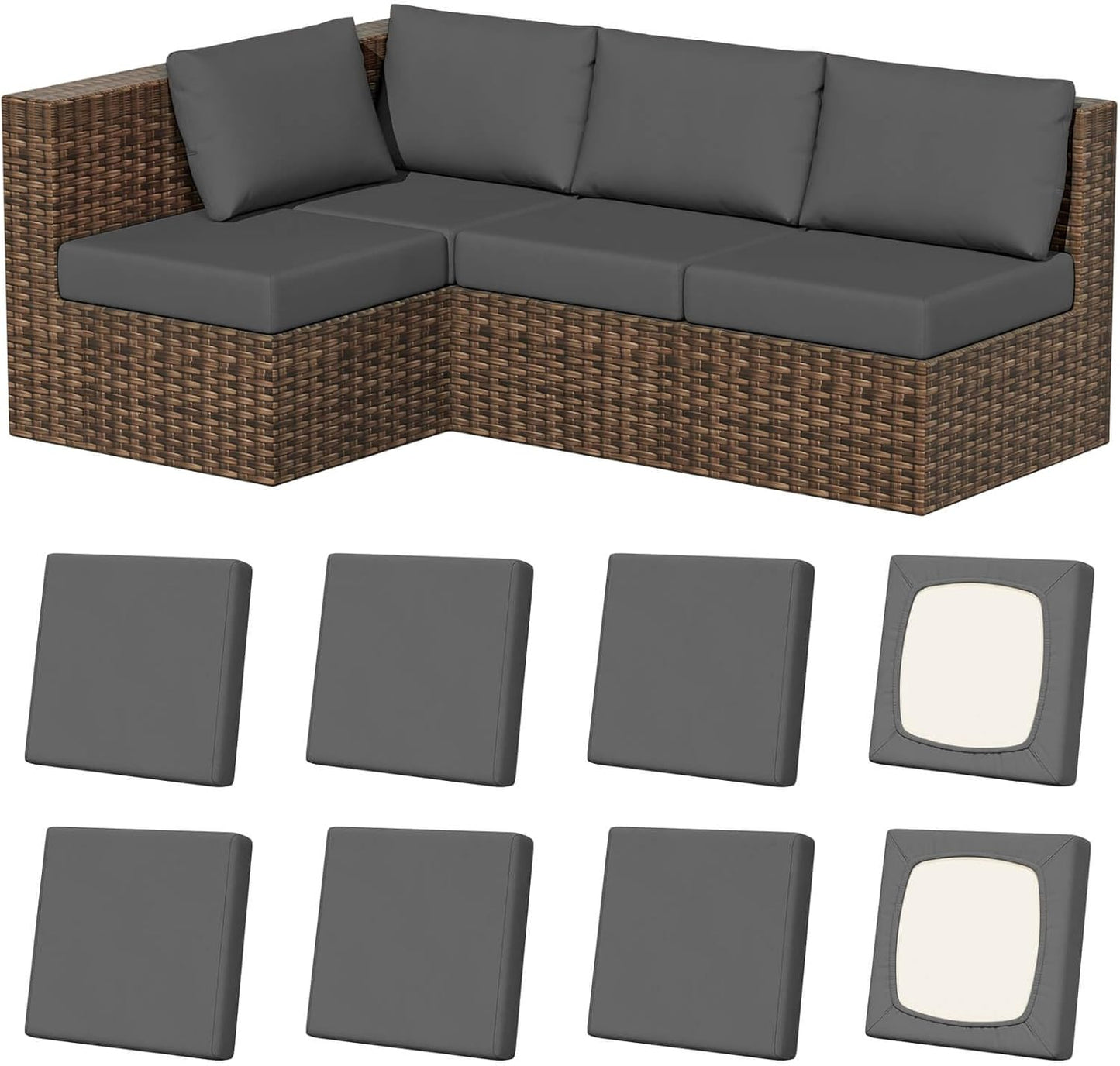8Pcs Stretch Patio Cushion Covers for Outdoor Furniture Use