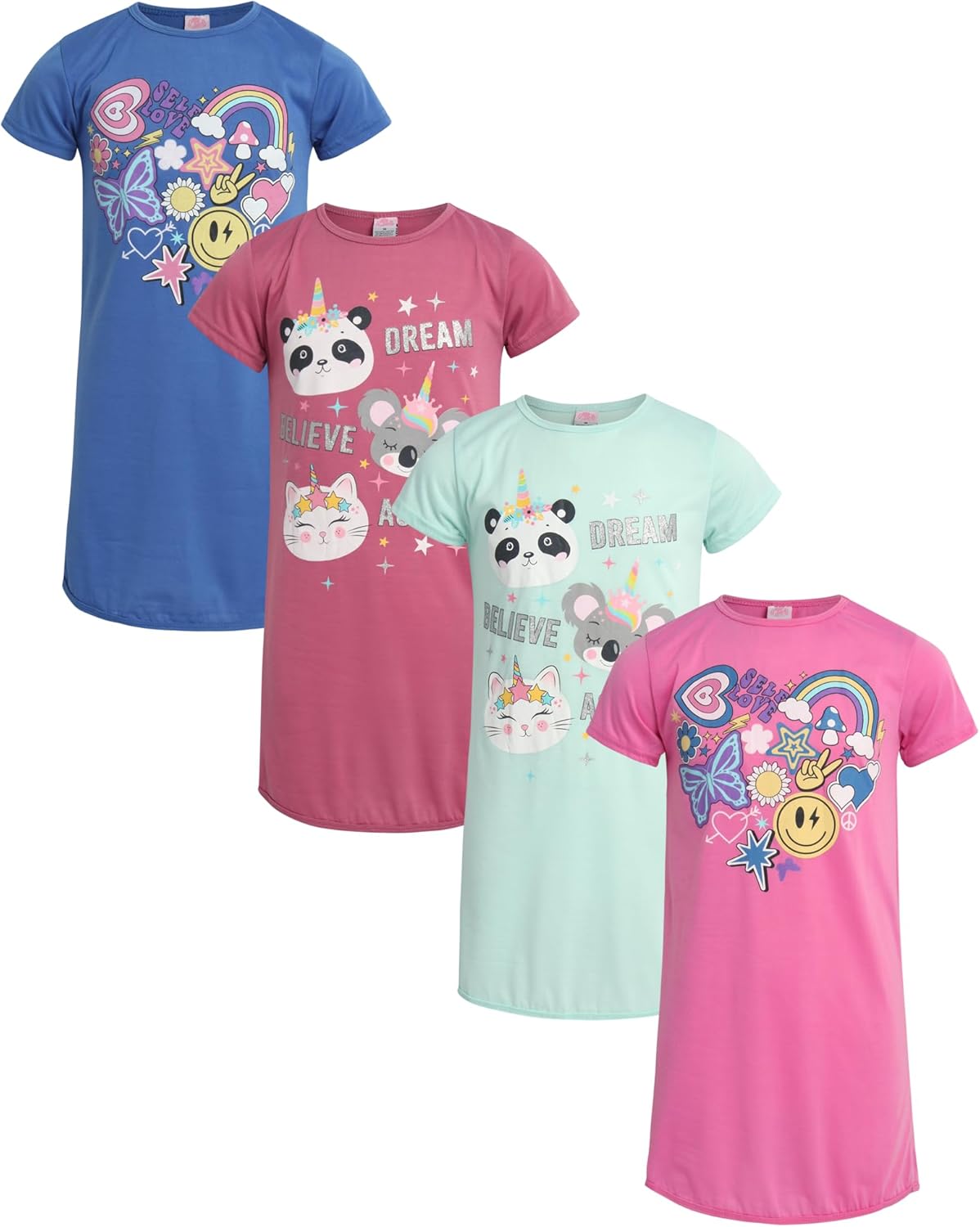 Sweet & Sassy Girls Nightgowns - 4 Pack of Fun Pajama Dresses