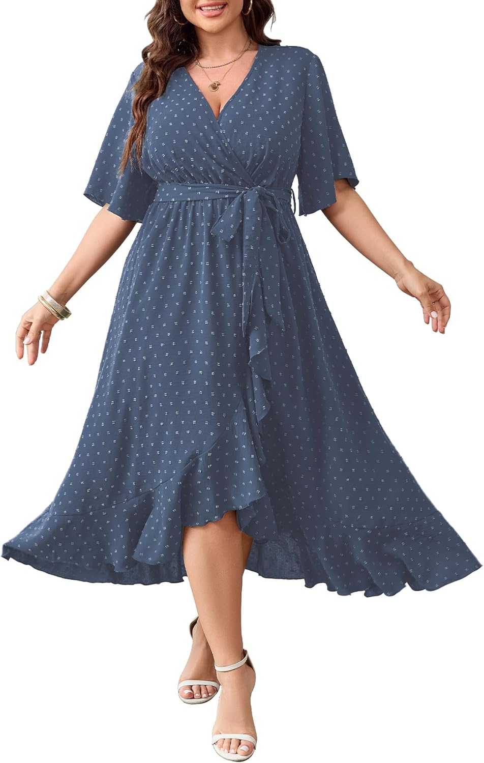 Plus Size Summer Dresses for Women - Stylish V Neck Wrap Dress