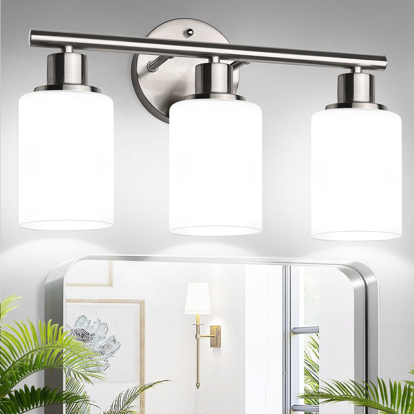 3-Light Bathroom Light Fixtures with Frosted Glass Shades