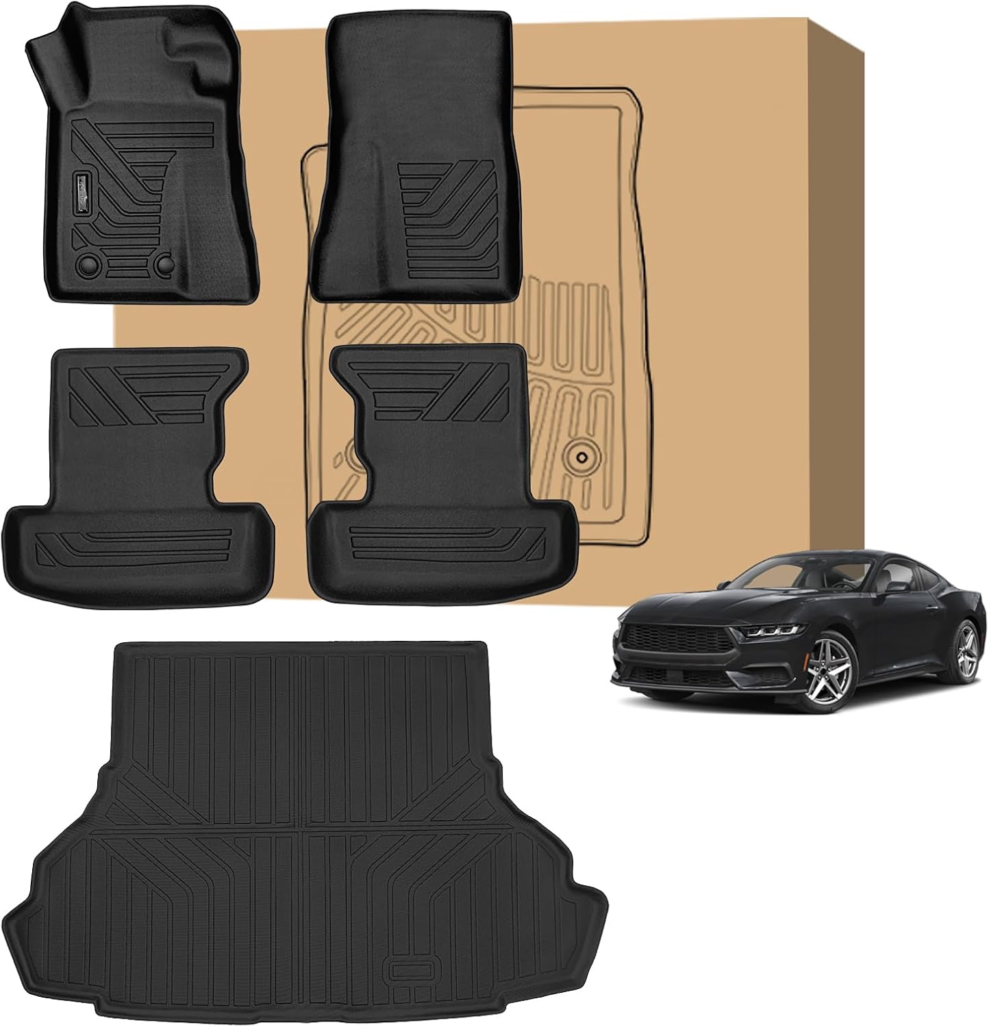Peleus Floor Mats for Ford Mustang 2015-2025 All Weather Protection