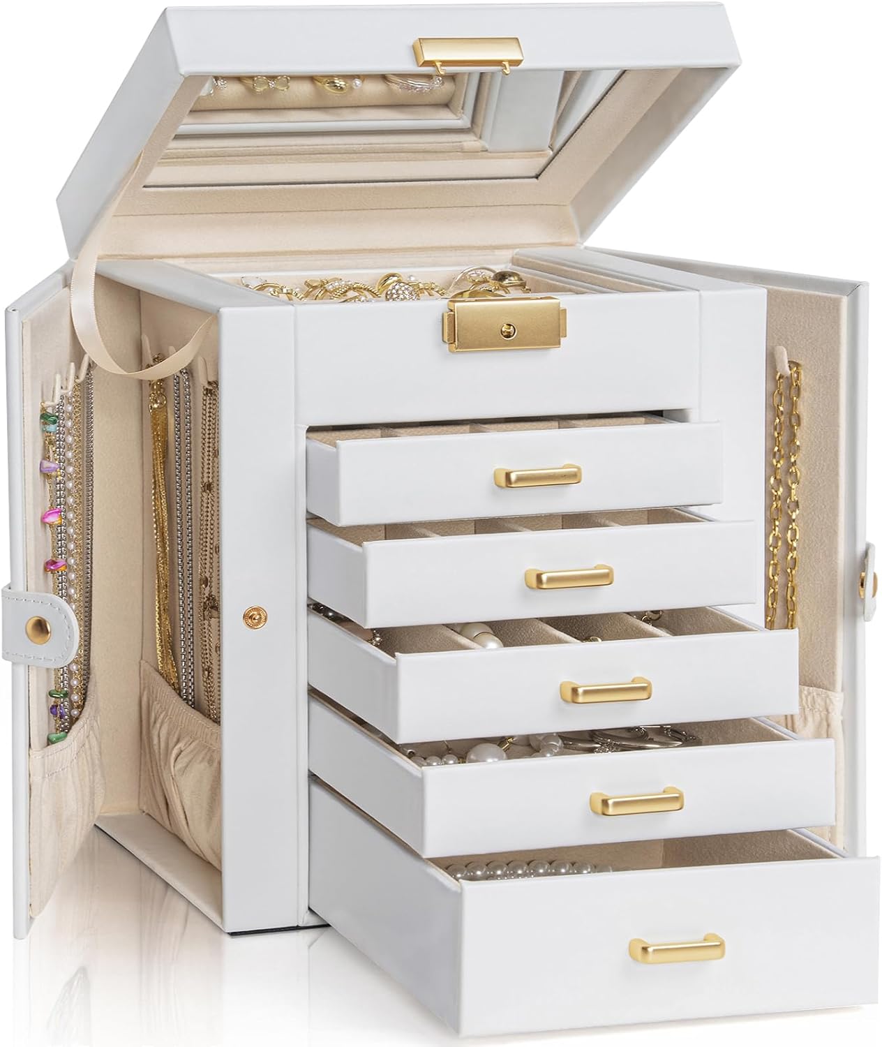 Elegant 6-Tier Jewelry Box with Lockable Design for Storage