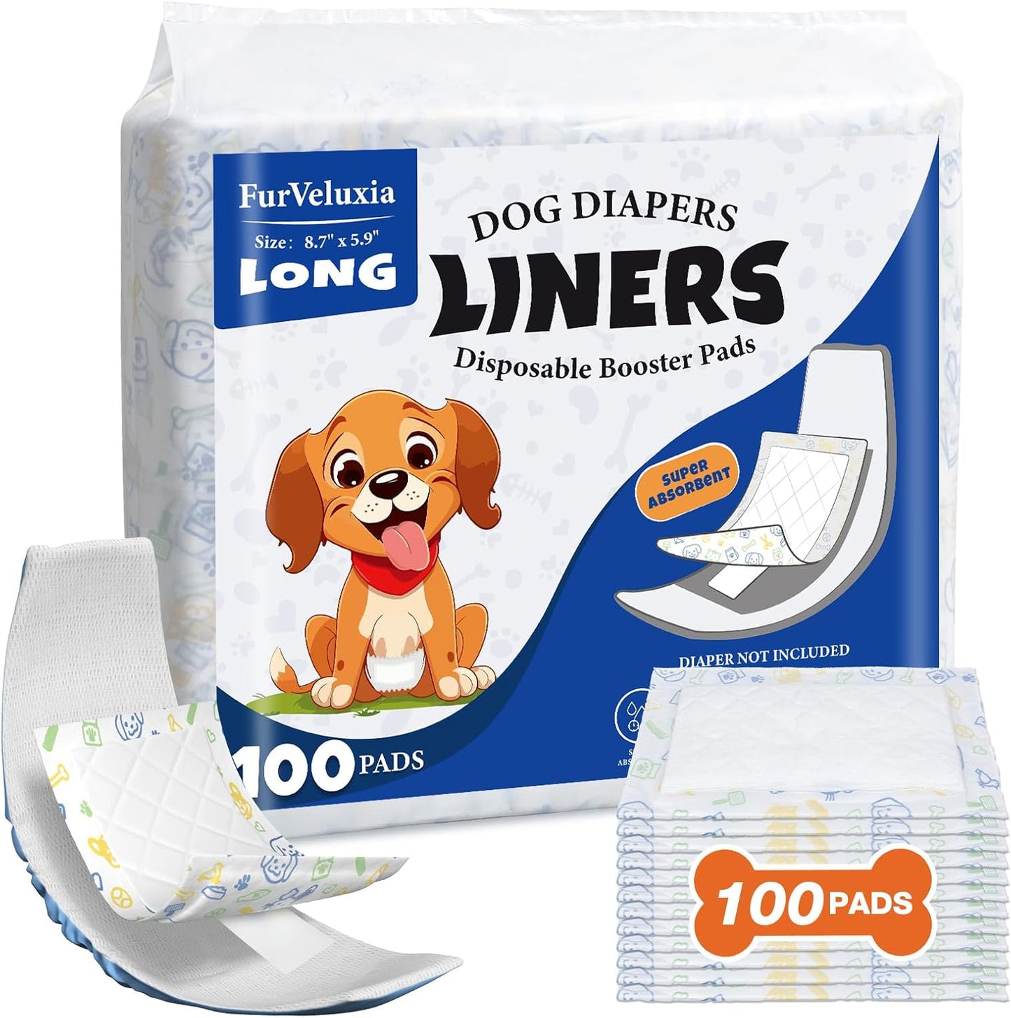 FurVeluxia Dog Diaper Liners - Super Absorbent Booster Pads