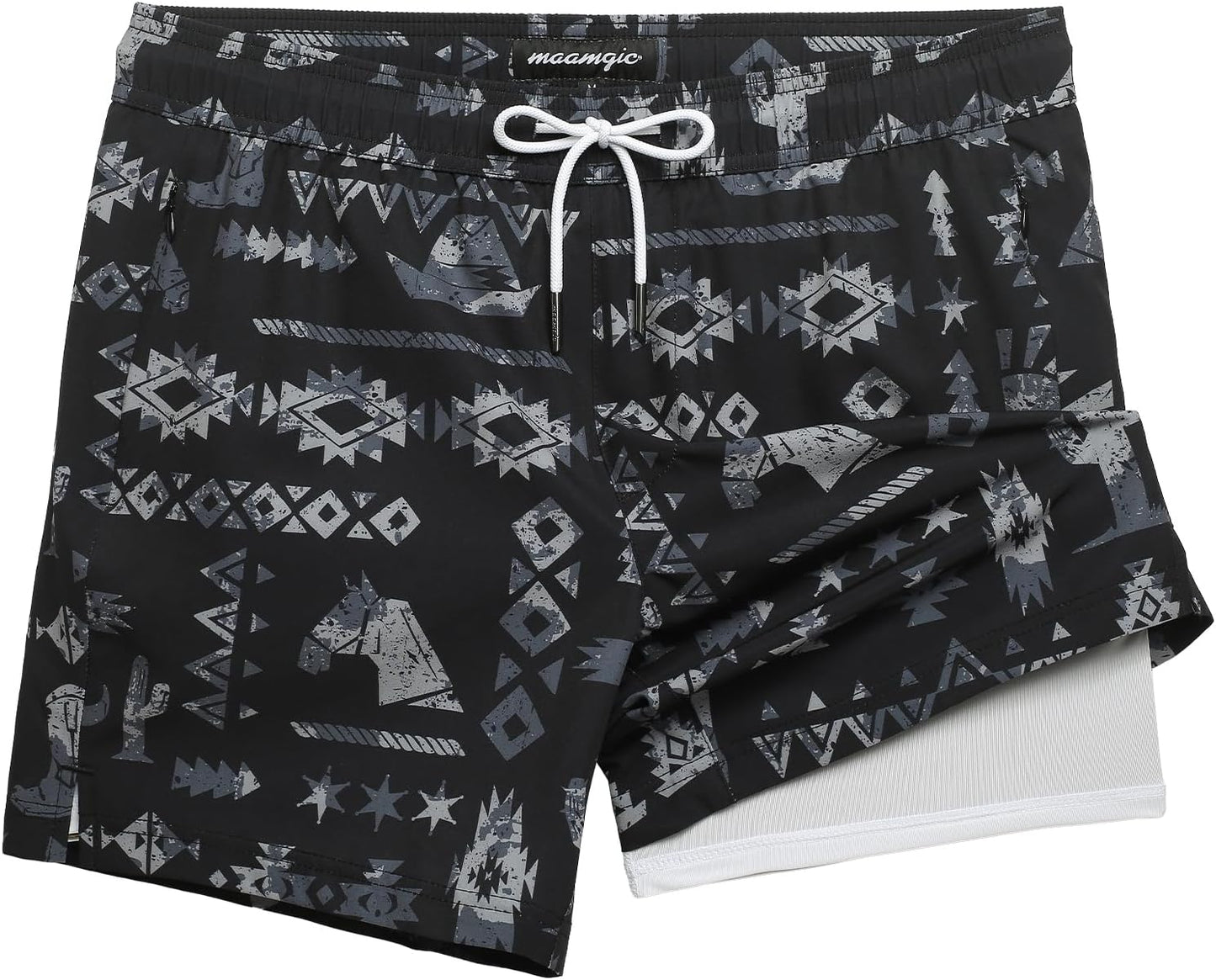 maamgic Mens Swim Trunks with Compression Liner for Comfort