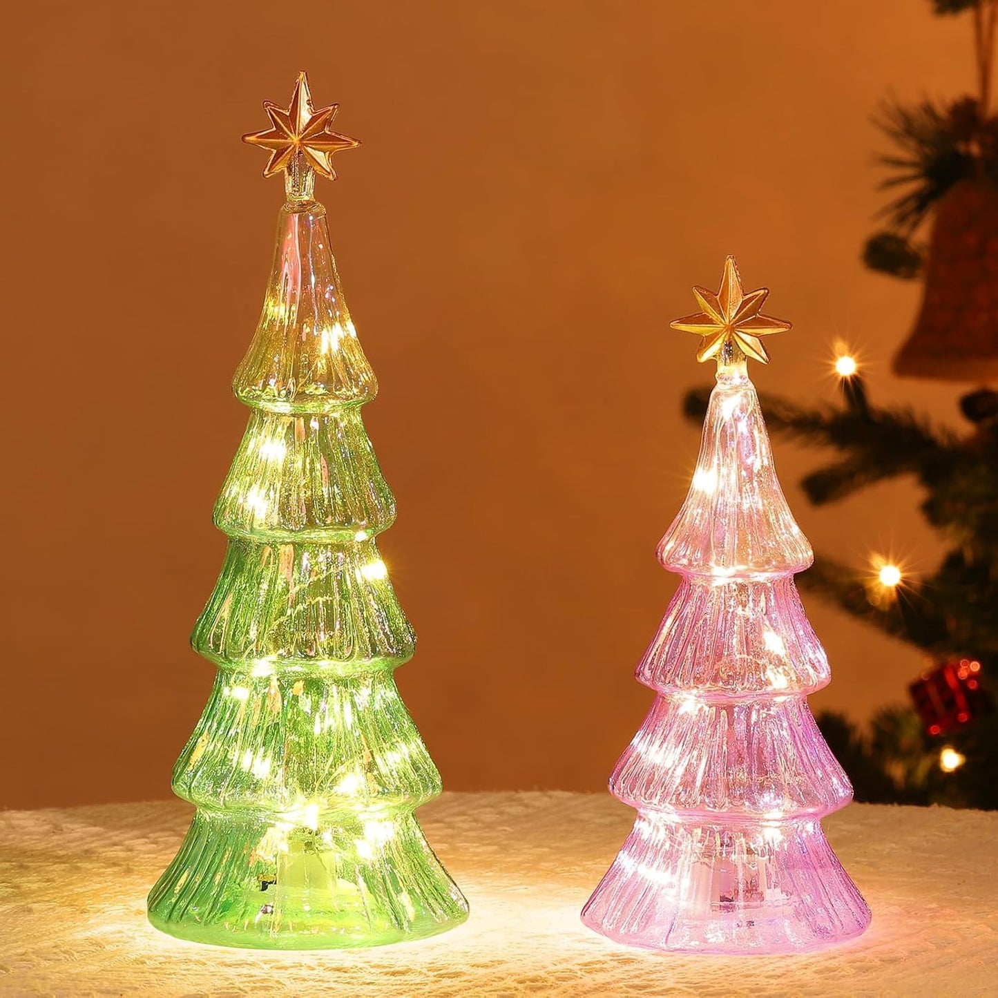 Lewondr Glass Christmas Tree Lamps for Festive Table Decor