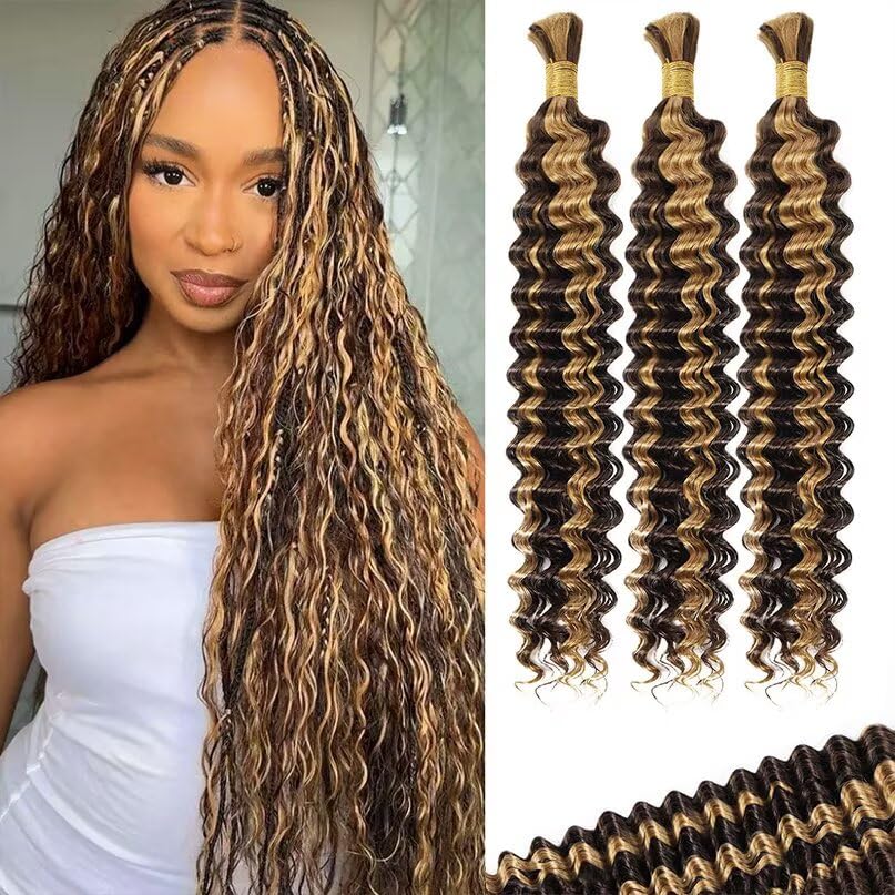 12A P4/27 Ombre Brown Blonde Human Braiding Hair for Boho Styles