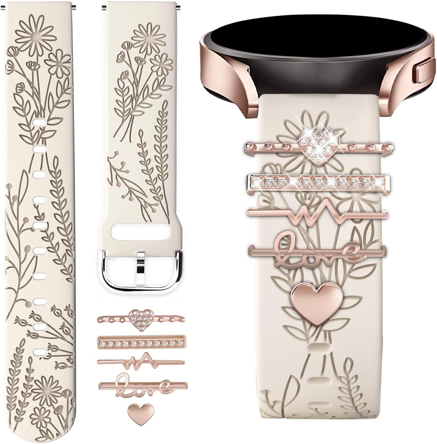 Wildflower Engraved Silicone Band for Samsung Galaxy Watch - Cute Charms Included