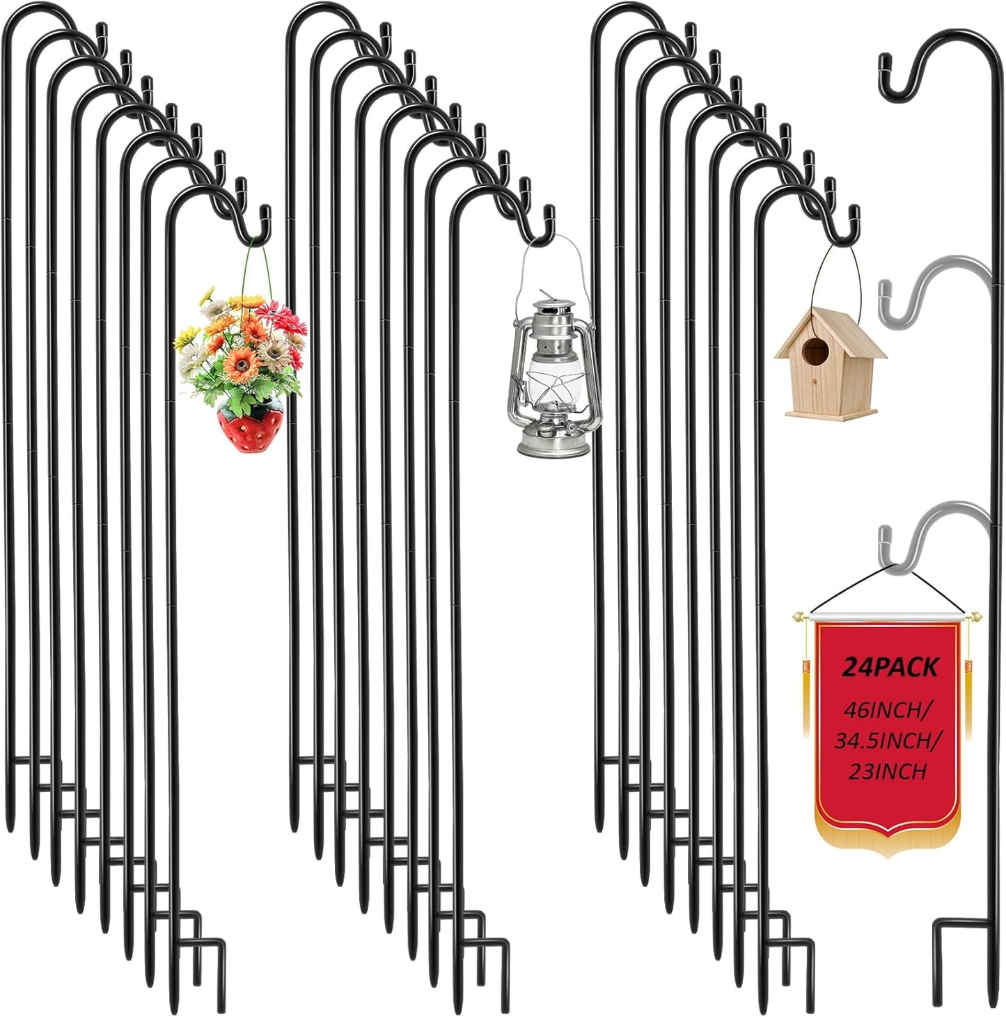 24 Pack 46 Inch Shepherds Hooks for Garden Decor and Lighting