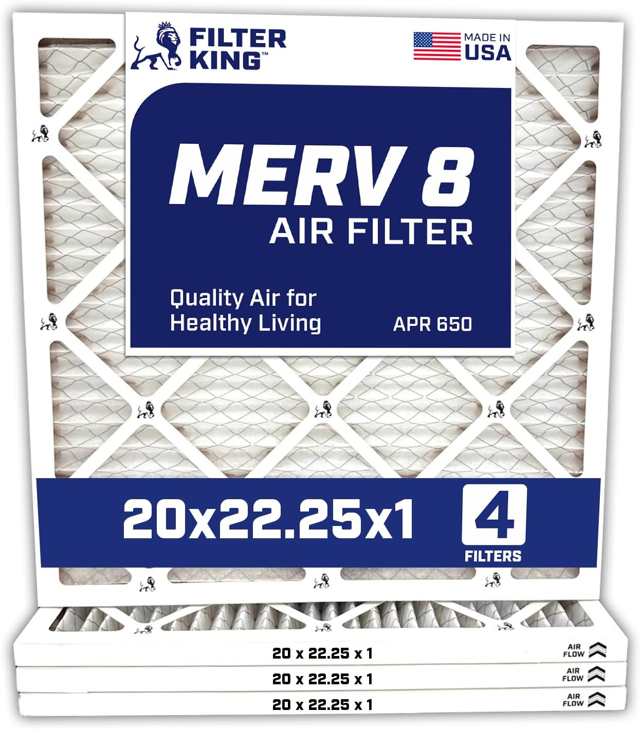 Filter King 20x22.25x1 Air Filter 4-Pack for Home HVAC Systems
