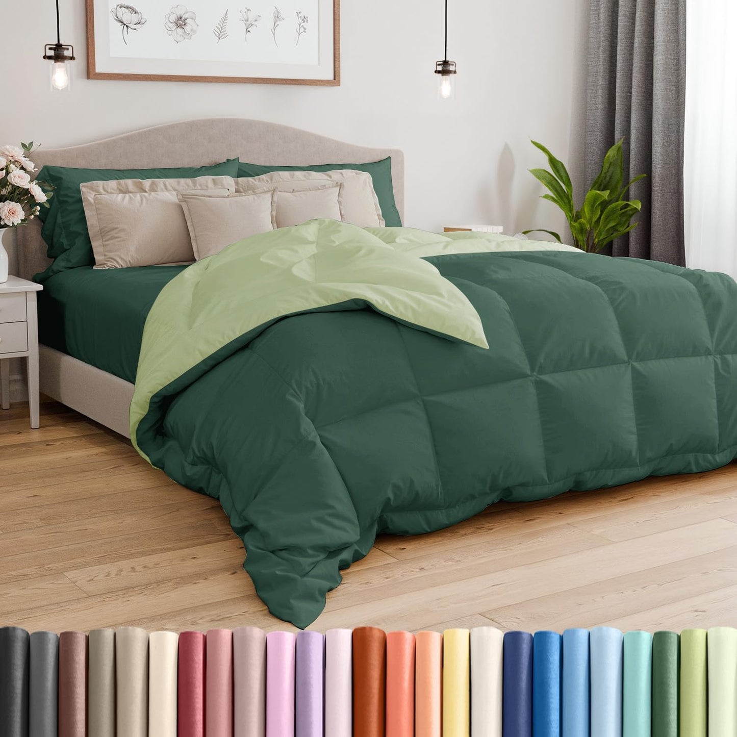 Cal King Size Green Reversible Down Comforter for All Seasons