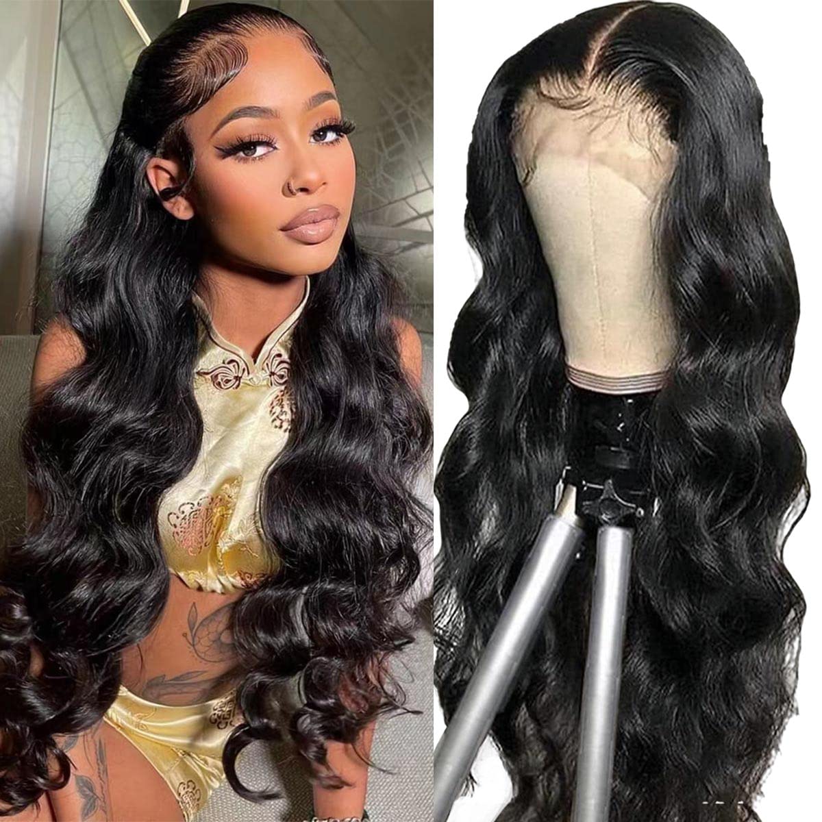 13x4 Body Wave Lace Front Wigs for Women, 18 Inch Natural Color