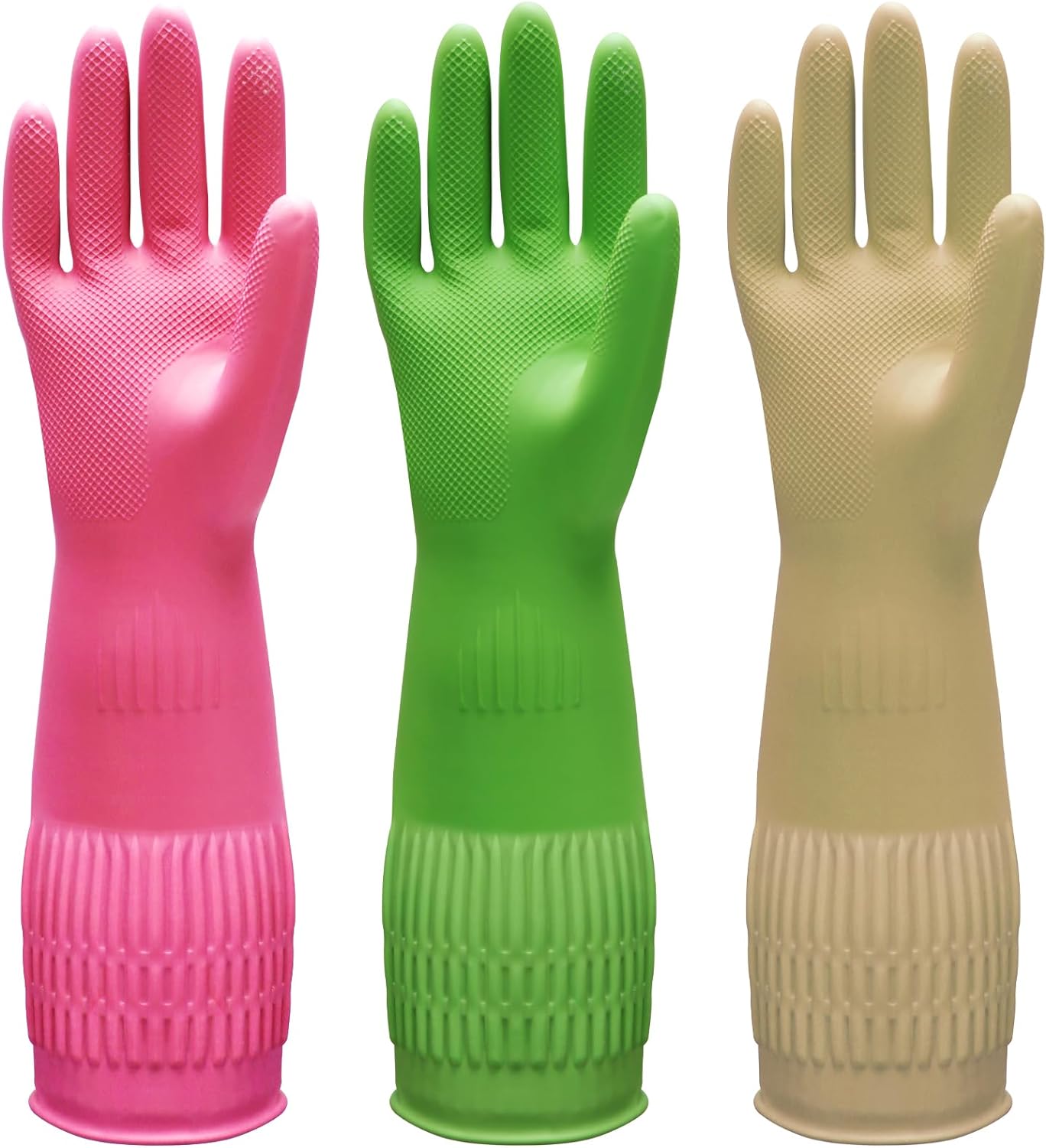 Bamllum 3 Pairs Long Cuff Rubber Gloves - Reusable & Non-Slip