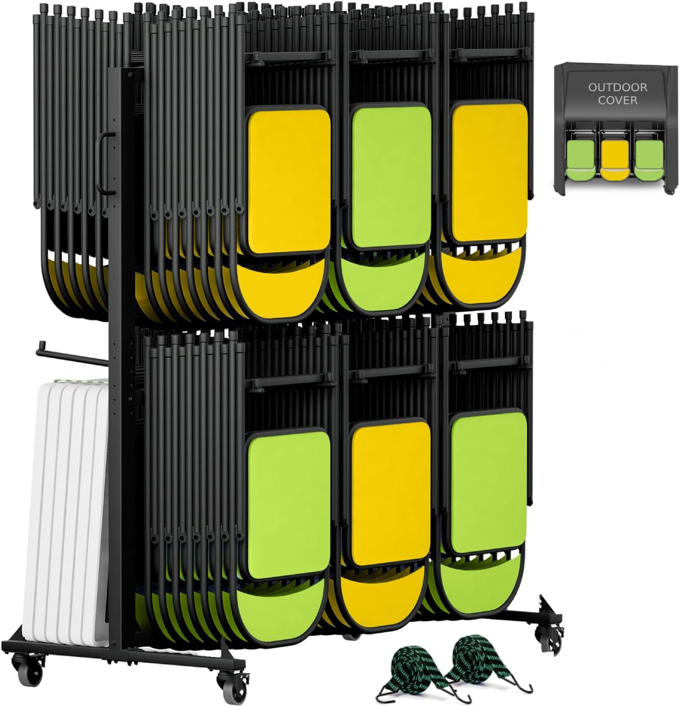 Portable Folding Chair Rack with Wheels & Weatherproof Cover