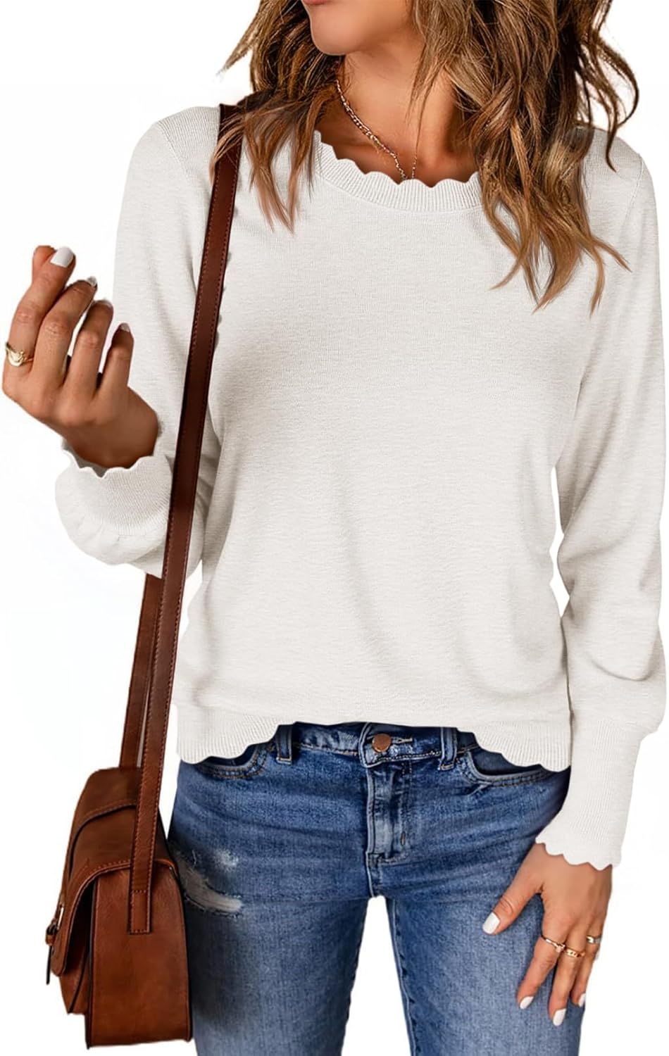 Cicy Bell Womens Crew Neck Long Sleeve Sweater for Fall Style
