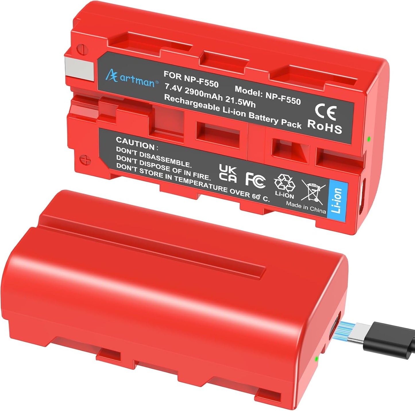NP-F550 Battery 2-Pack USB-C Fast Charging for Sony Monitors