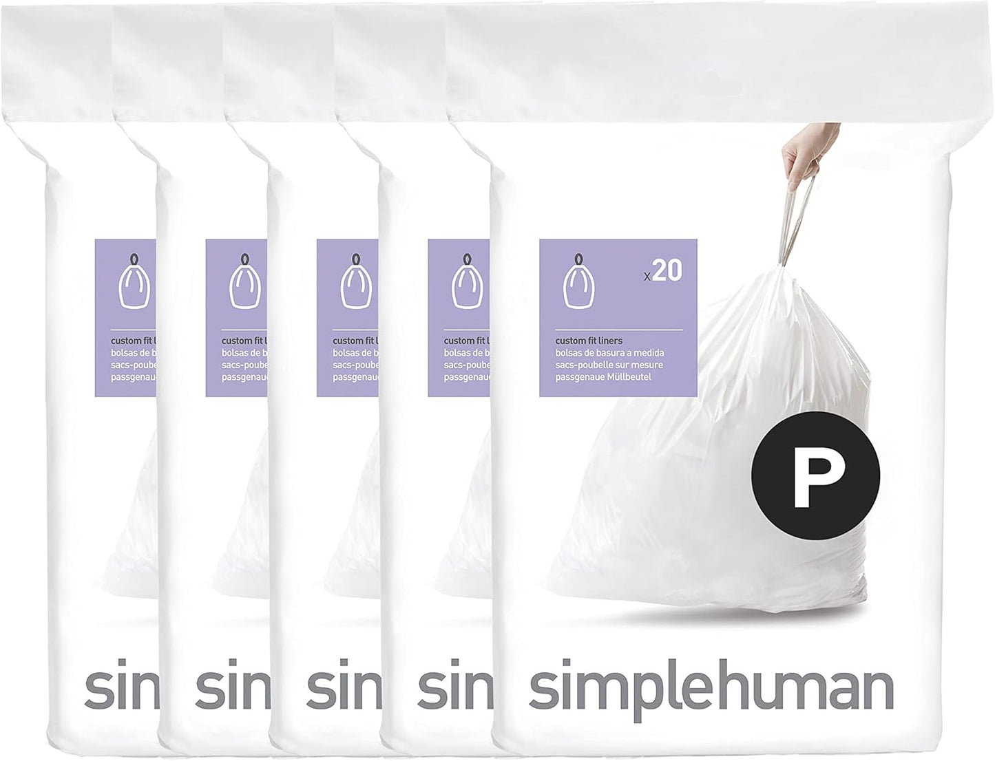 simplehuman Code P Custom Fit Liners for 50-60 Liter Trash Cans