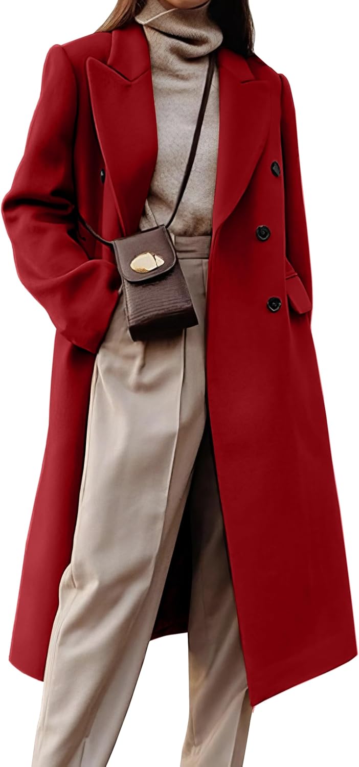 Long Wool Coats for Women - IDEALSANXUN Double Breasted Style