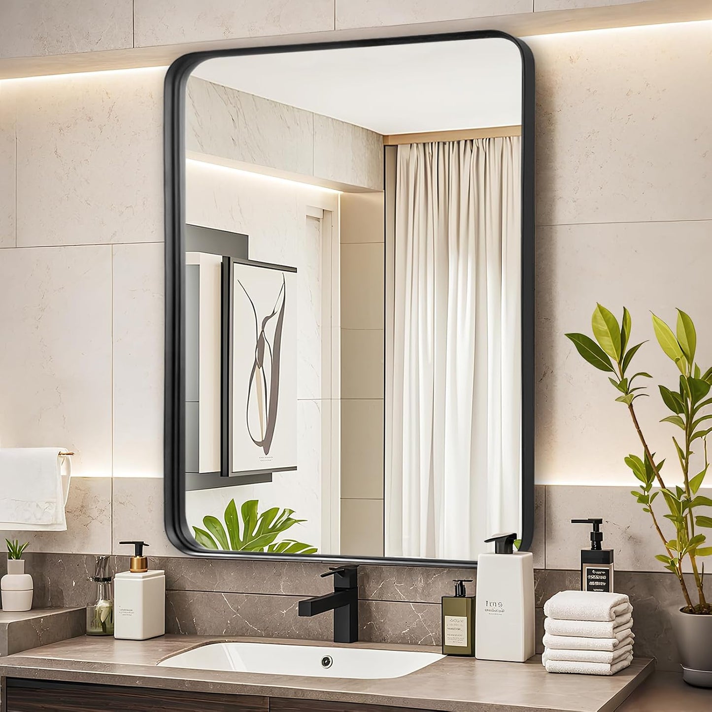 Black Wall Mirror for Bathroom - Elegant 28x36 Inch Design