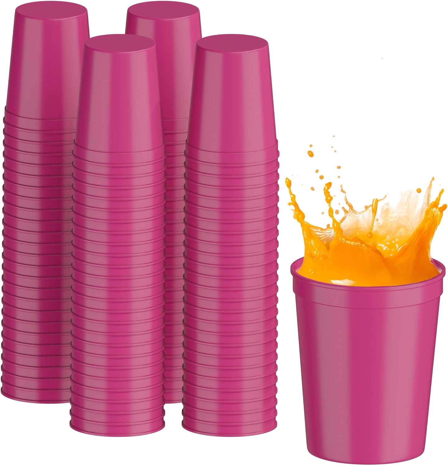 PartyPrints 100 Pack 16 oz Neon Pink Reusable Plastic Cups