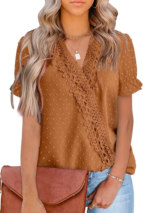 LOLONG Womens Tops V Neck Chiffon Blouses for Casual Style