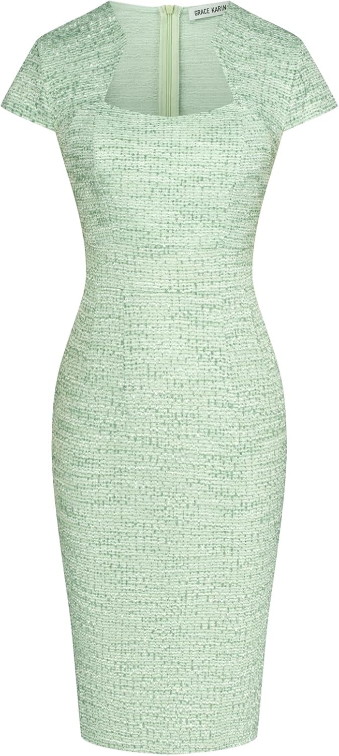 Gorgeous Pencil Dress for Work - Cap Sleeve Tweed Style