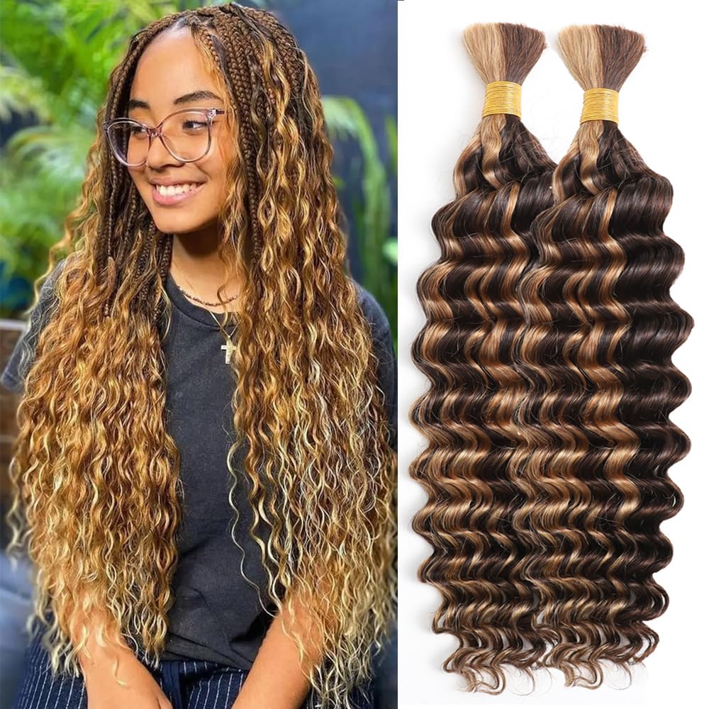 Human Braiding Hair 2 Bundles 100g Highlight 4/27 Curly Deep Wave
