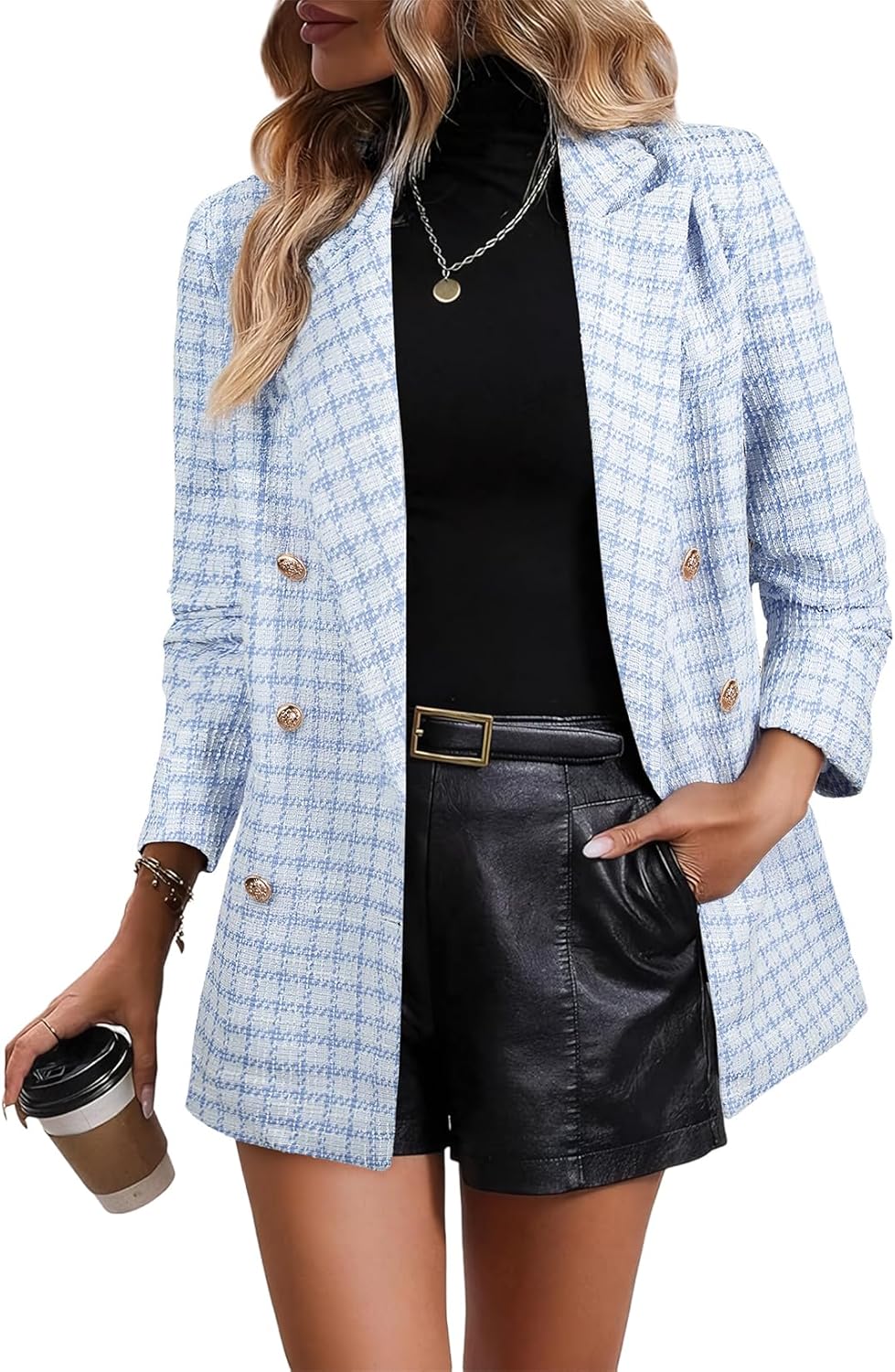 Stylish Womens Plaid Tweed Blazers for Casual and Work Wear