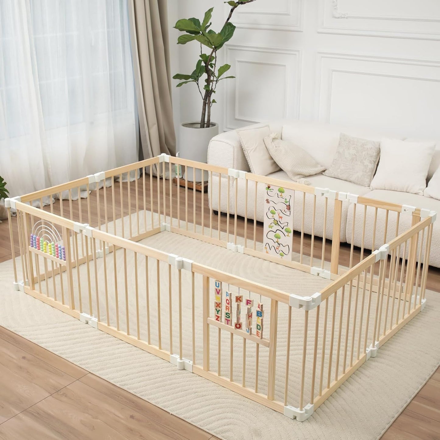Foldable Wooden Baby Playpen Activity Center for Safe Play