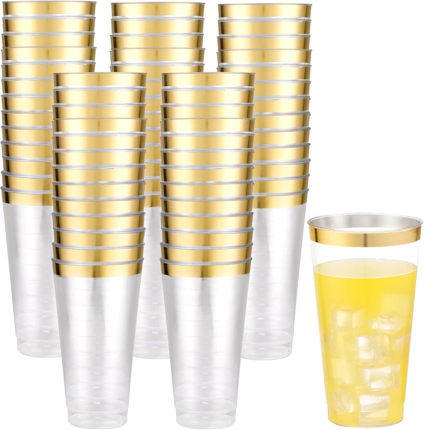 16 oz Gold Plastic Cups for Parties and Weddings - 100 Pcs Set