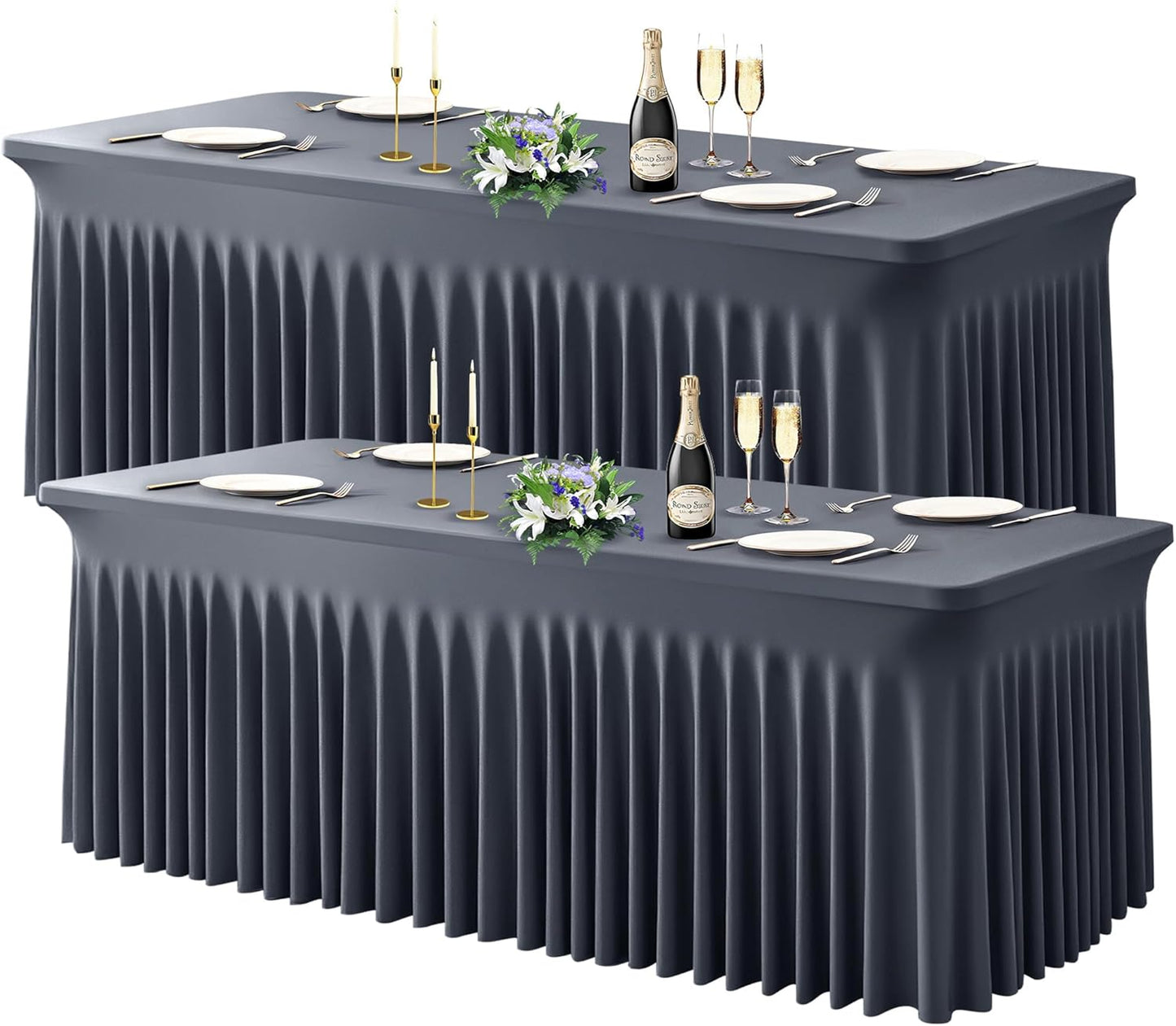 2 Pack Gray Spandex Table Covers for 8 Foot Rectangle Tables