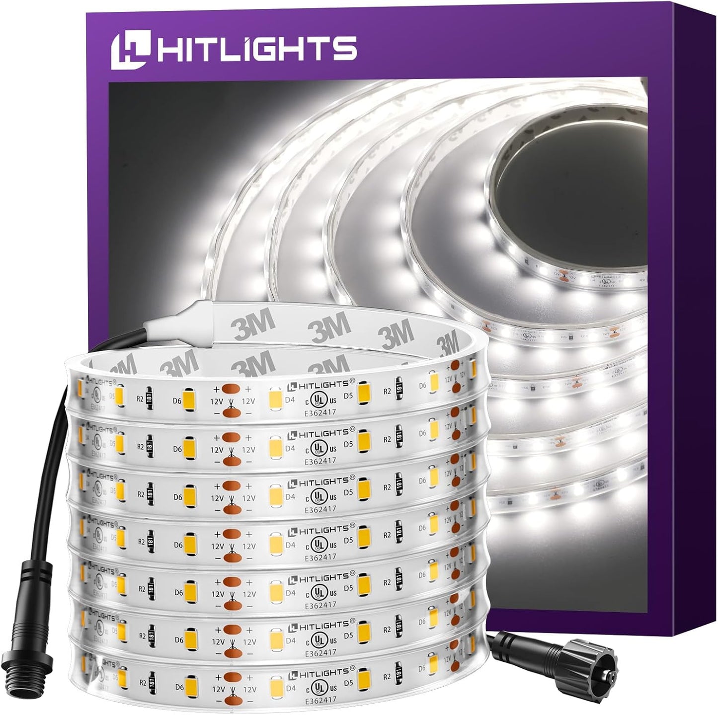 HitLights Outdoor LED Strip Lights Waterproof White 16.4ft Dimmable