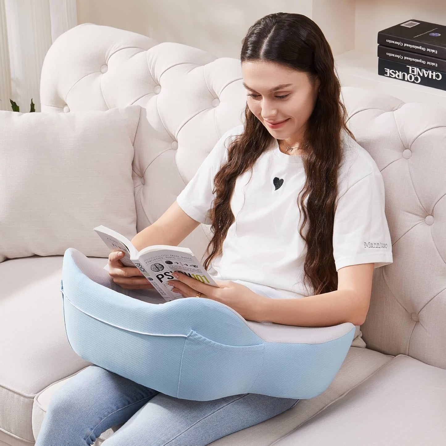 Memory Foam Gaming Pillow, Blue-Grey - Comfortable Multi-Use Lap Desk