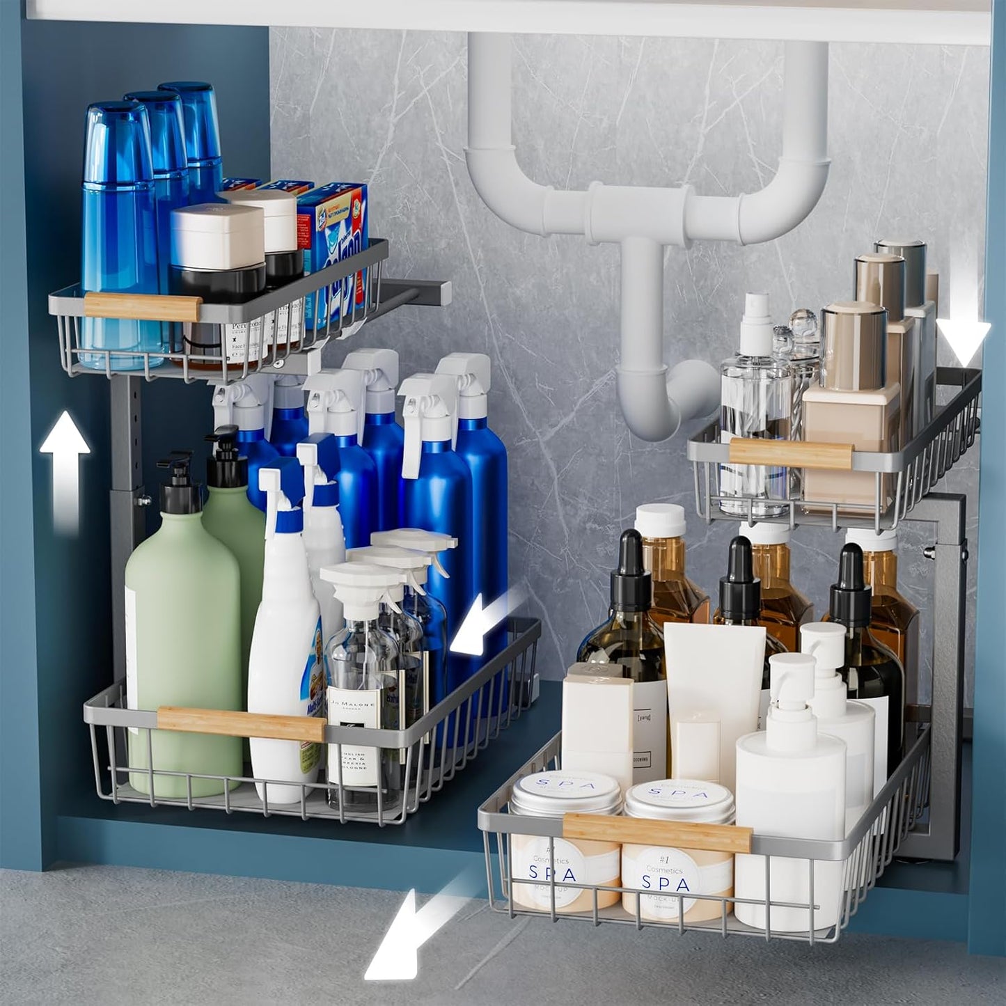 Under Sink Organizers and Storage for Kitchen and Bathroom Use