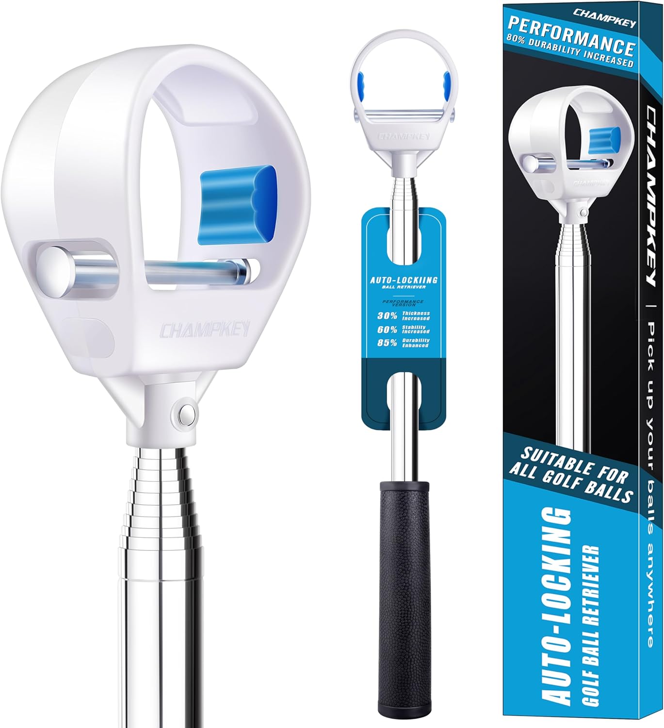CHAMPKEY Auto-Locking Golf Ball Retriever - Enhanced Durability
