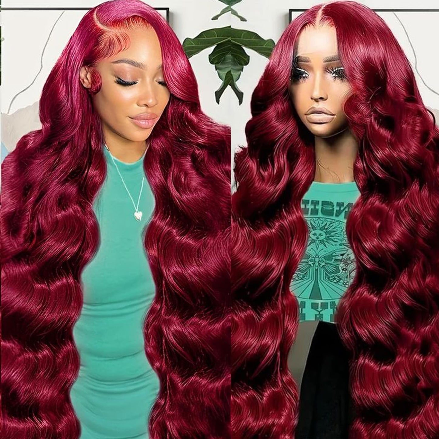30 Inch 99J Burgundy Lace Front Wigs Human Hair for Women